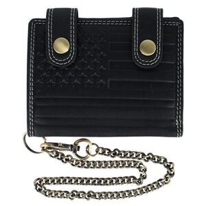 CTM Men's Leather American Flag Bifold Chain Wallet with Snap Closure